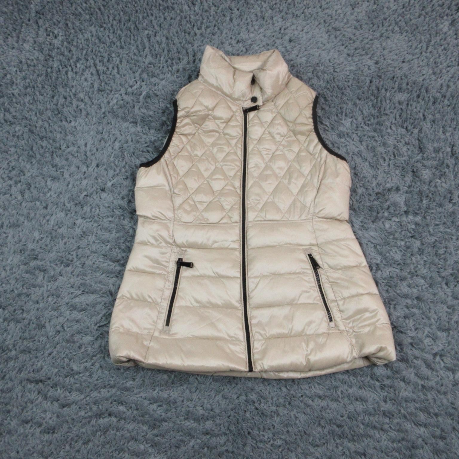 Philosophy Vest Womens M Beige Quilted Lined Insulated Pockets Zip Collared NWT