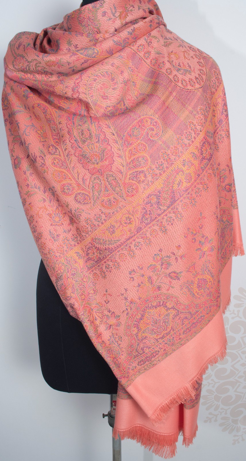 PEACH Large Floral Jacquard Shawl Soft Warm Cashmere Blend All Seasons Wrap