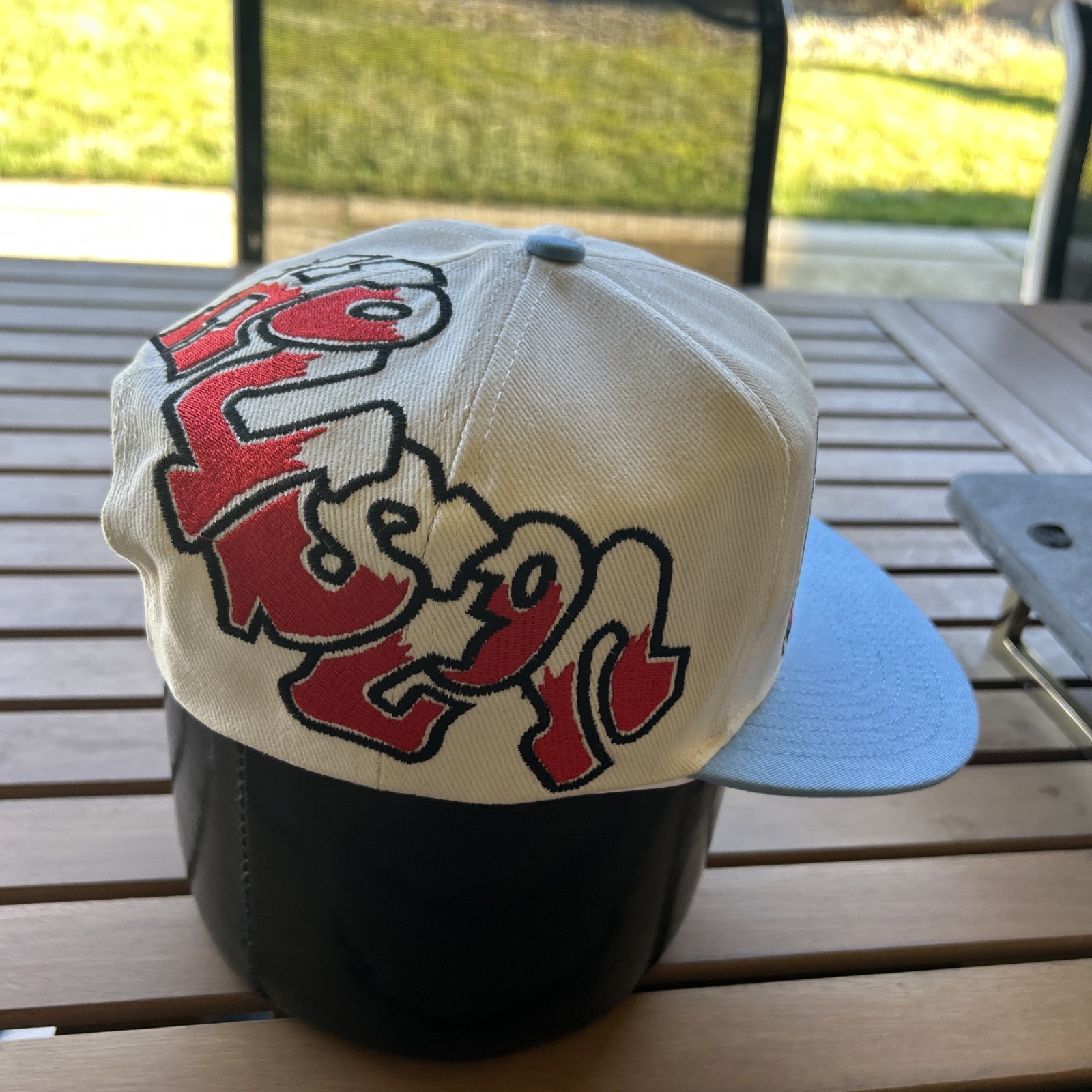 Houston Oilers Double Graffiti TOW Custom Snapback Hat Cap Cream Dome Two Tone
