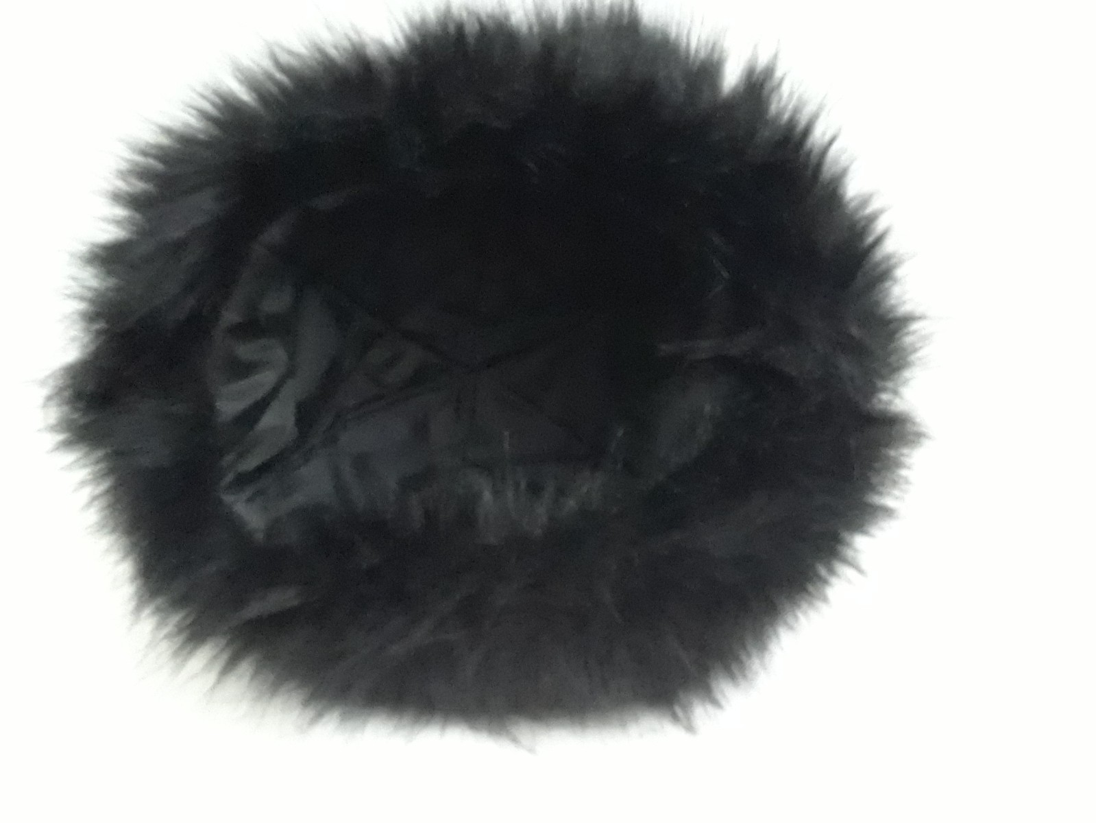 Women Black Russian Faux Fox Fur Hat Fluffy Winter Outdoor Suede Cap 7.5 in