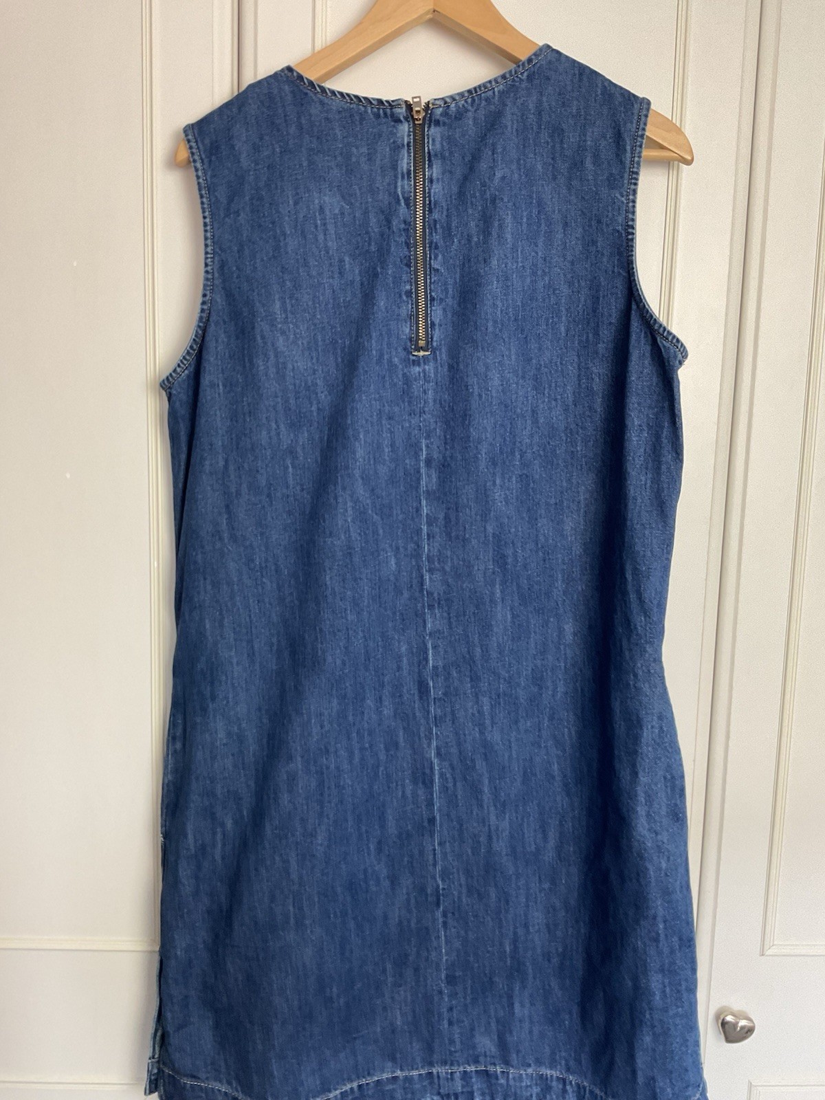 Roman Sleeveless Denim Dress UK 14 Blue Pockets Tunic A Line Knee Length Cotton
