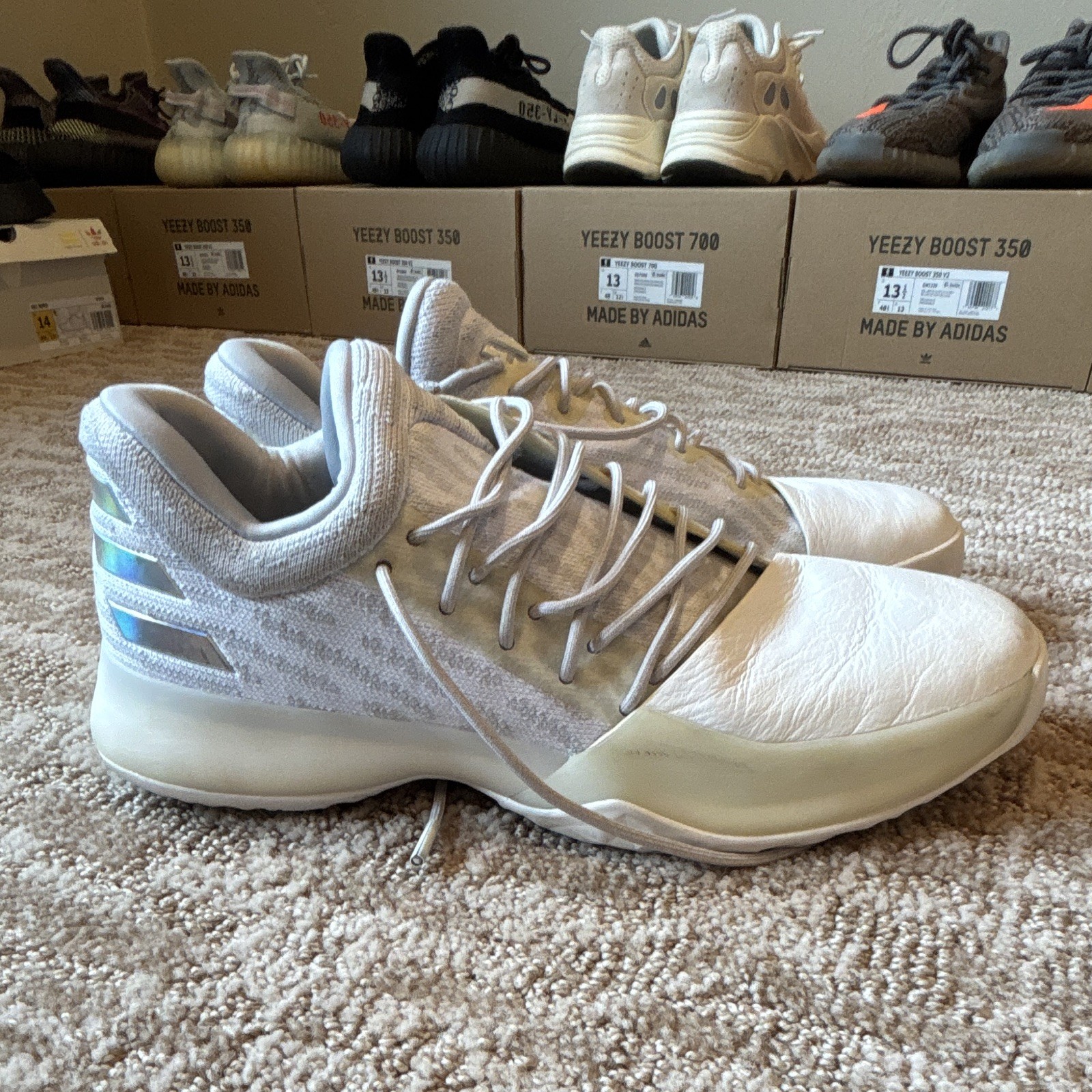 adidas Harden Vol. 1 White Men Mid Top Lace Up Athletic Sneakers