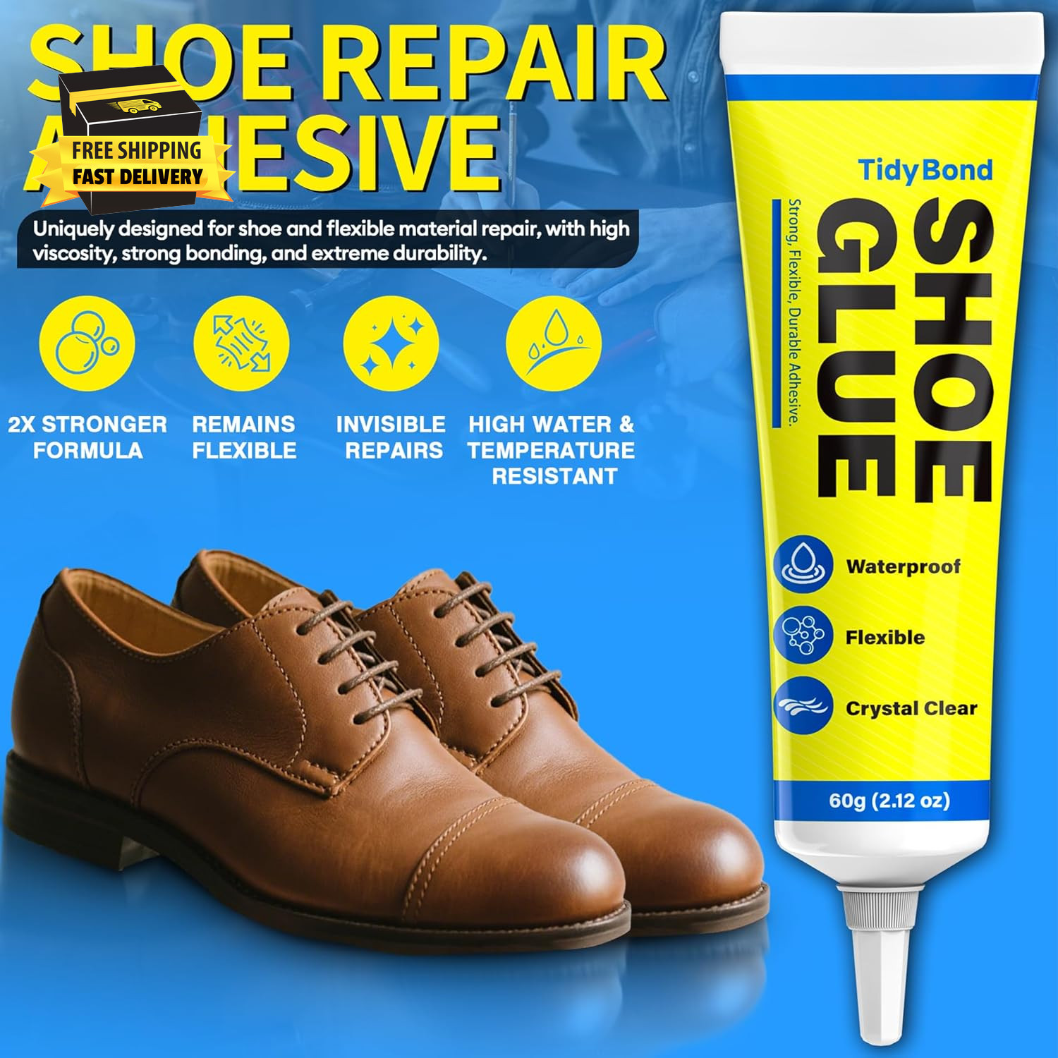 Shoe Glue, Shoe Repair Adhesive Flexible, Waterproof, Clear, Super Strong Glue f