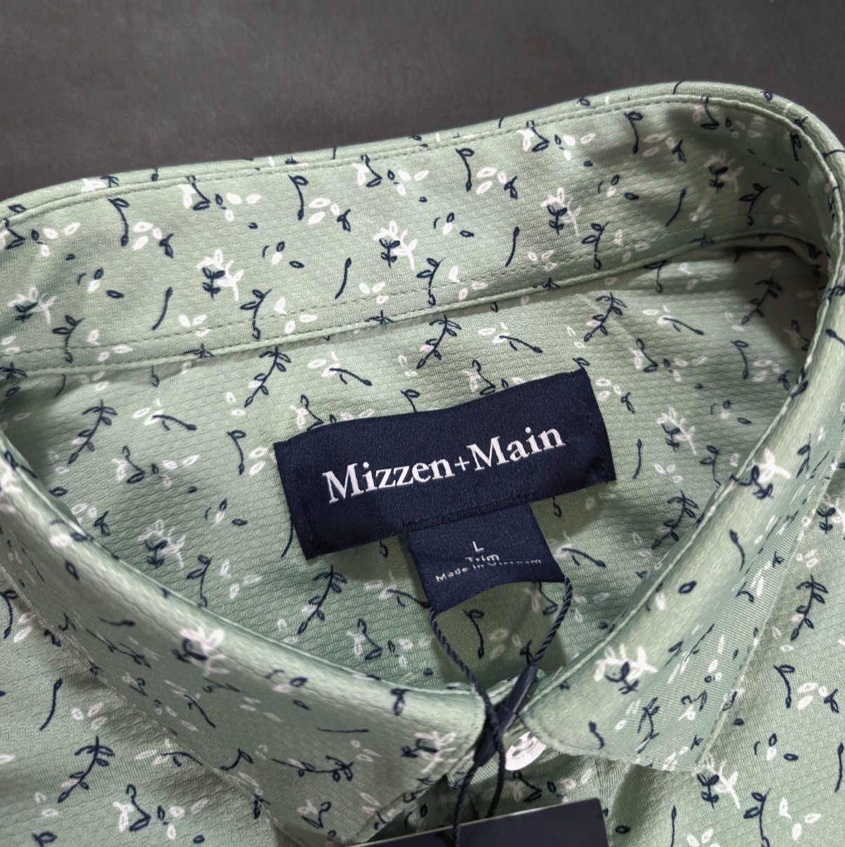 Mizzen+Main Trim Fit Halyard Green Floral Short Sleeve Button-Up Shirt Size L