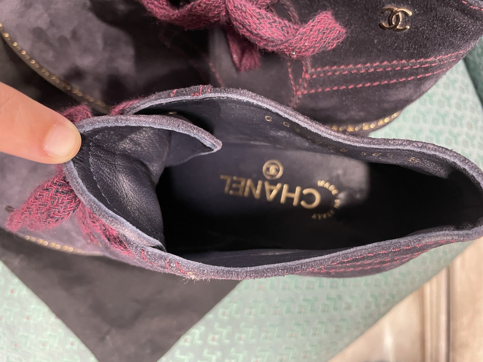 CHANEL Purple Suede Lace-Up Ankle Booties CC Logo Round Toe EU 41