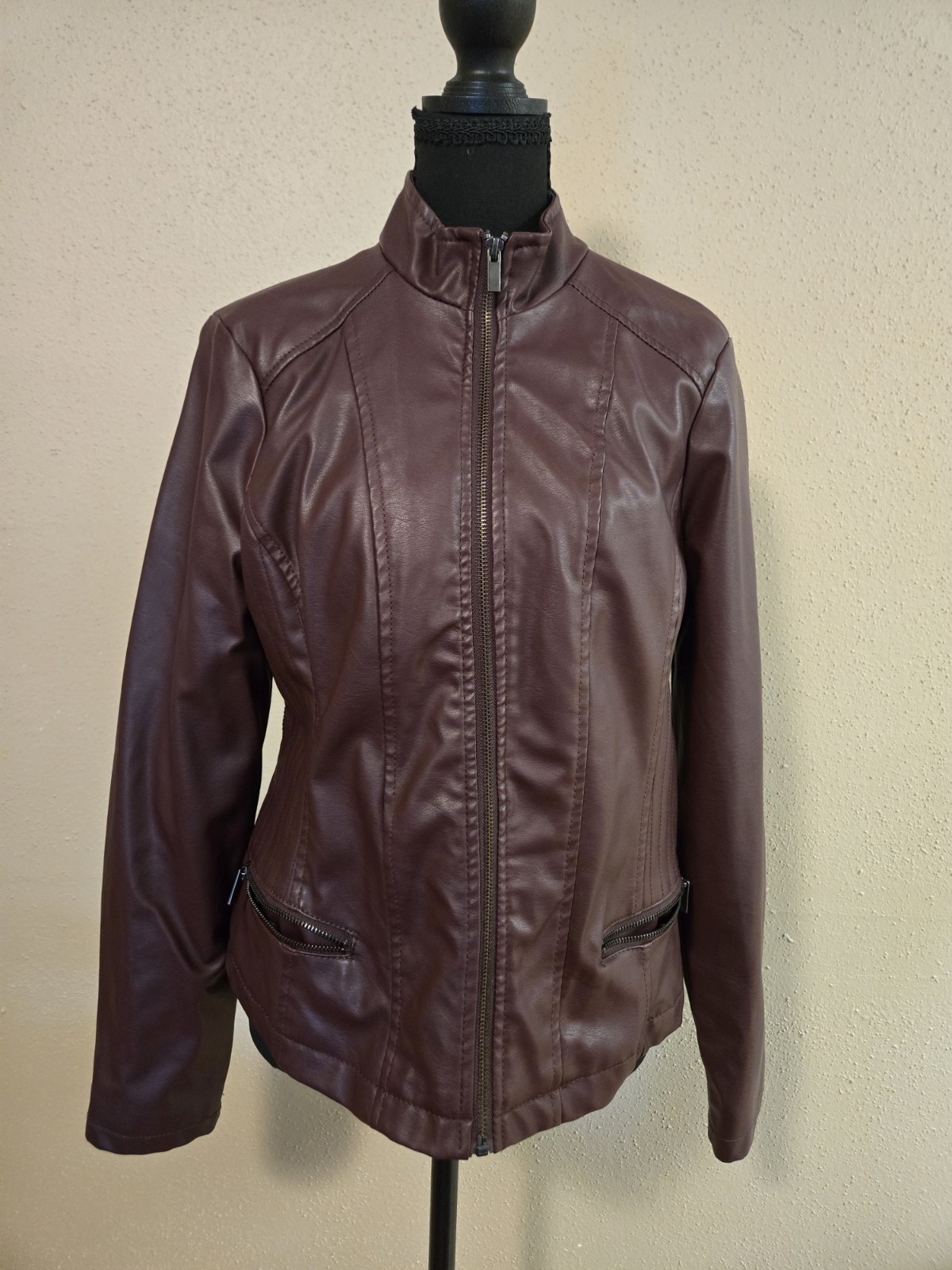 MISS LILI Women’s Burgundy Full-Zip Jacket Pockets Lined Long Sleeve M