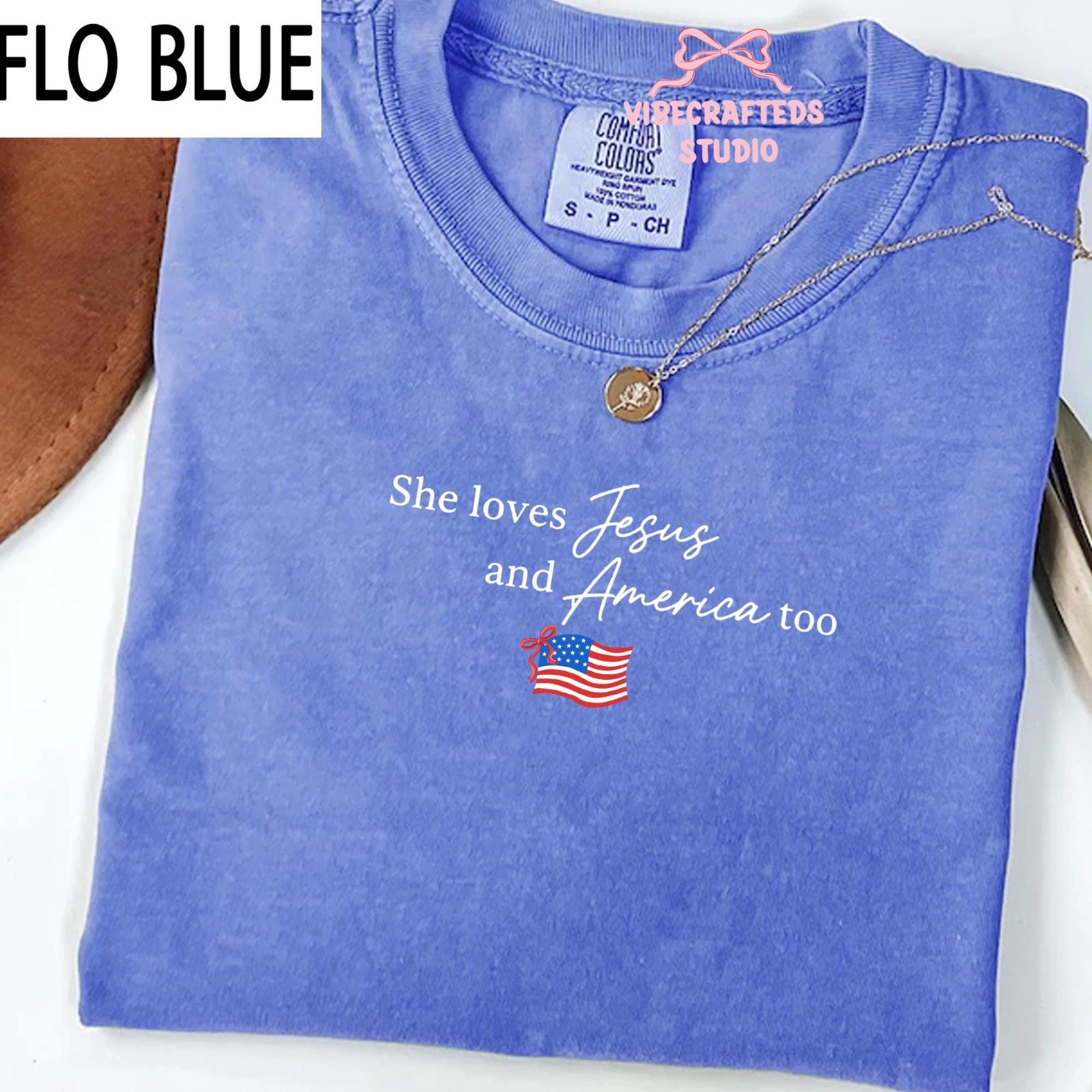 She Loves Jesus and America Too T-Shirt Patriotic Christian Flag Tee