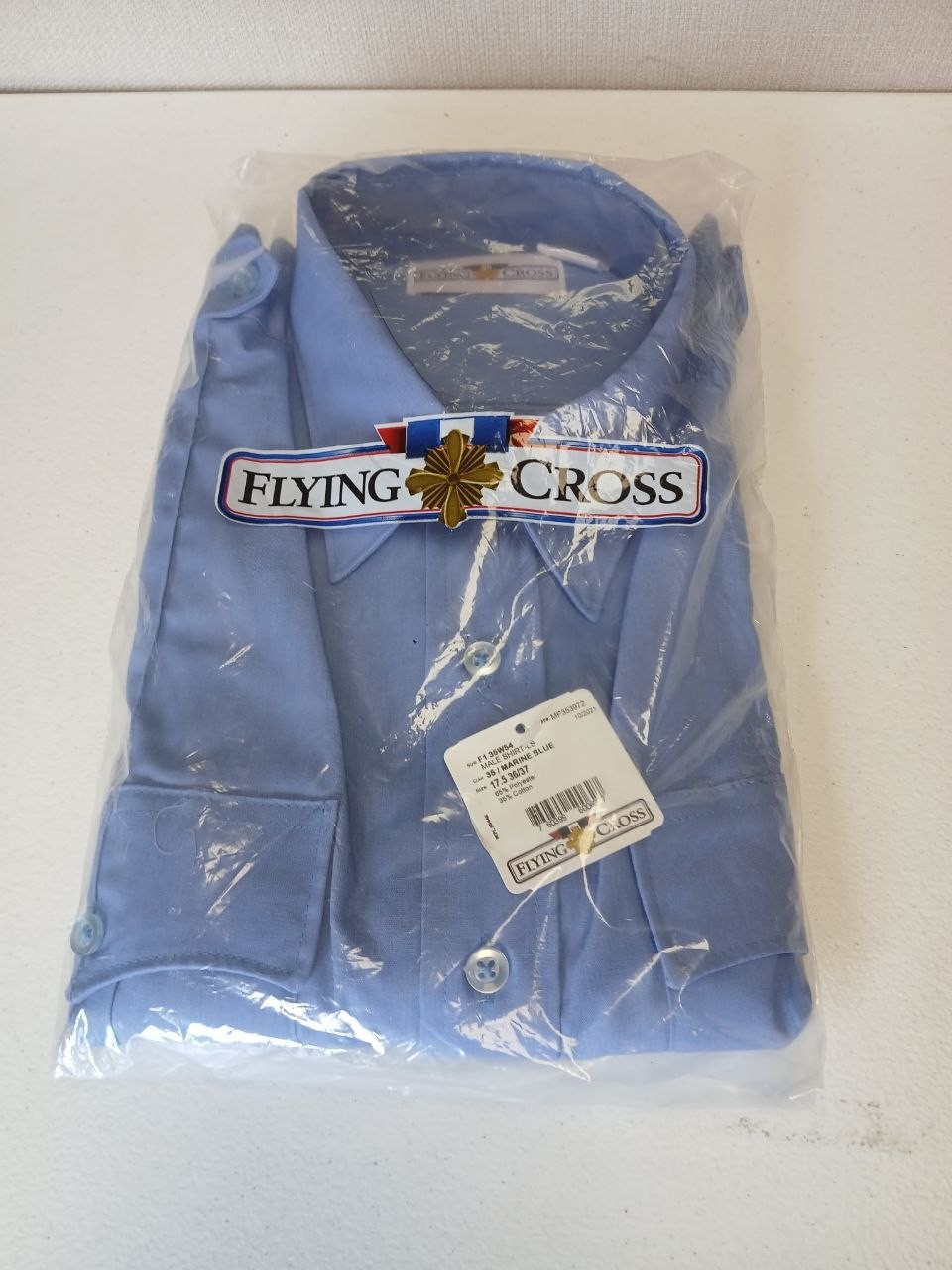 Flying Cross Mens Uniform Shirt Long Sleeve Marine Blue 17.5 36/37