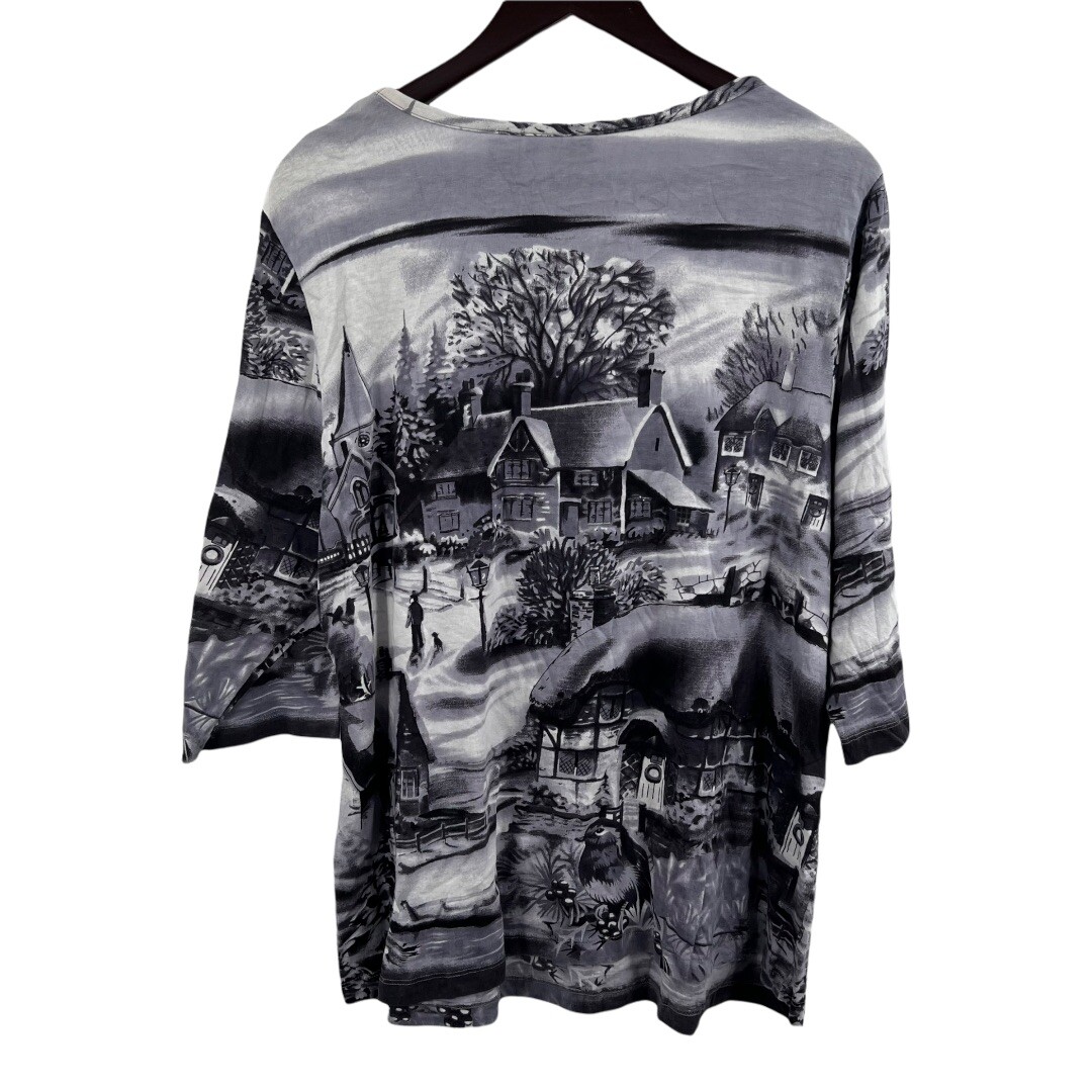 Liz & Me Grey Country Winter Scene Sequined Home Collectors Tee 14/16W