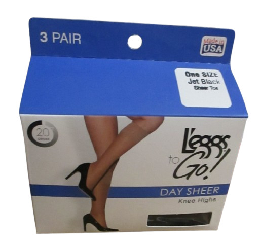 Leggs To Go Day Sheer Knee Highs Pantyhose Sheer Toe 20 Denier 3 Pair Jet Black