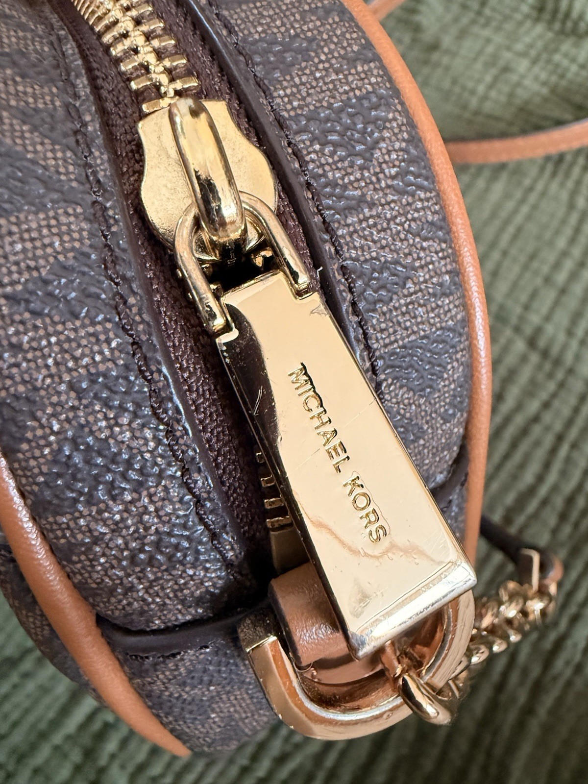 Michael Kors Brown Logo Zip Crossbody Bag Small Adjustable Strap