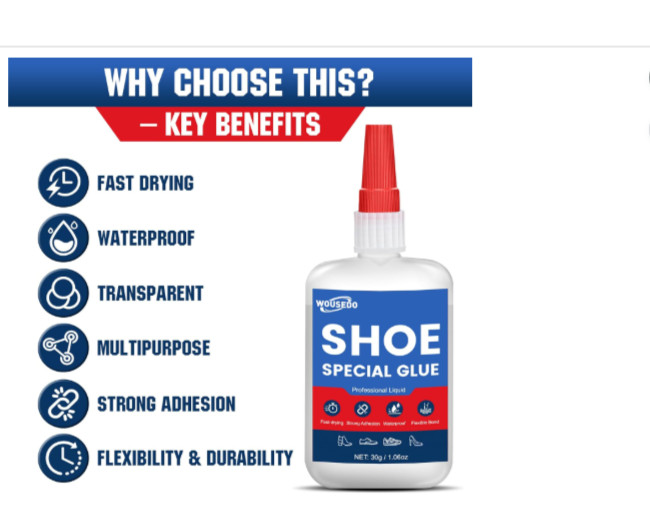 Shoe Glue 30g – Quick Dry Strong Adhesive for Shoe Repair, Boots, Sneakers, Heel
