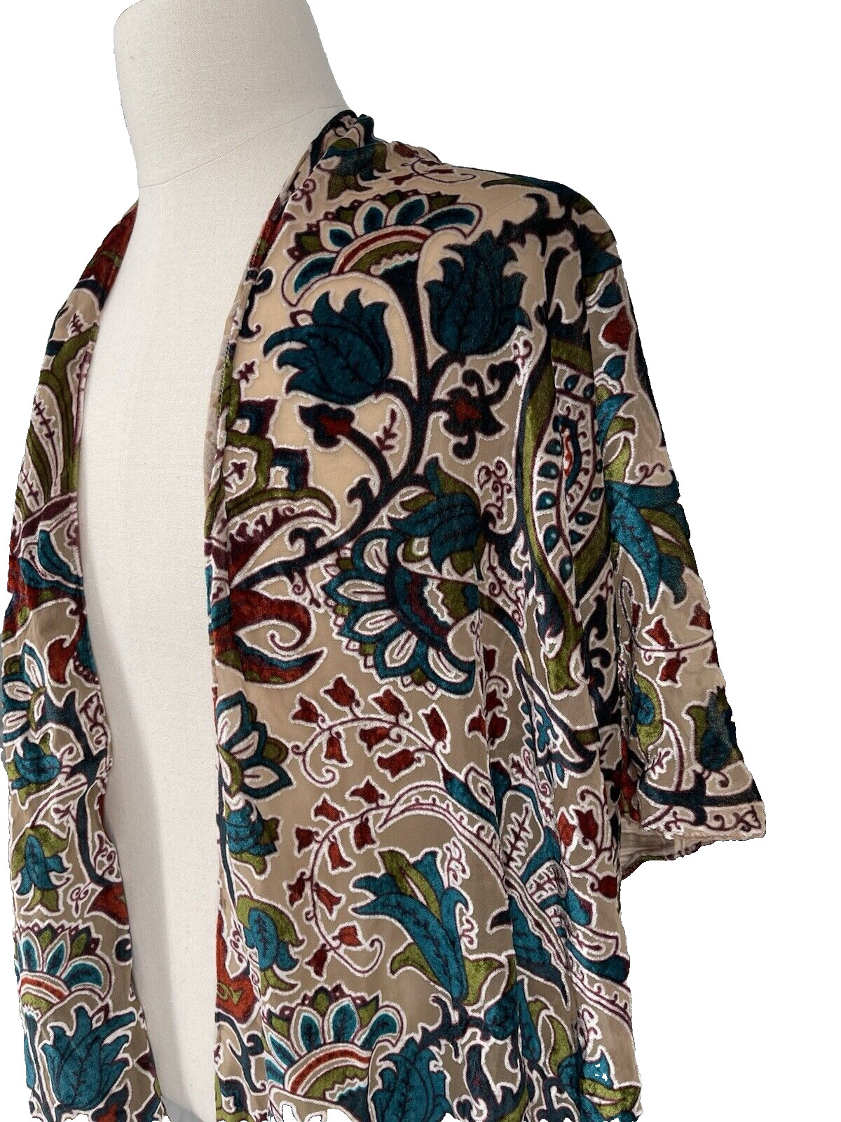 Sterling & Stitch Womens Jewel Tone Paisley Velvet Burnout Kimono Boho OS