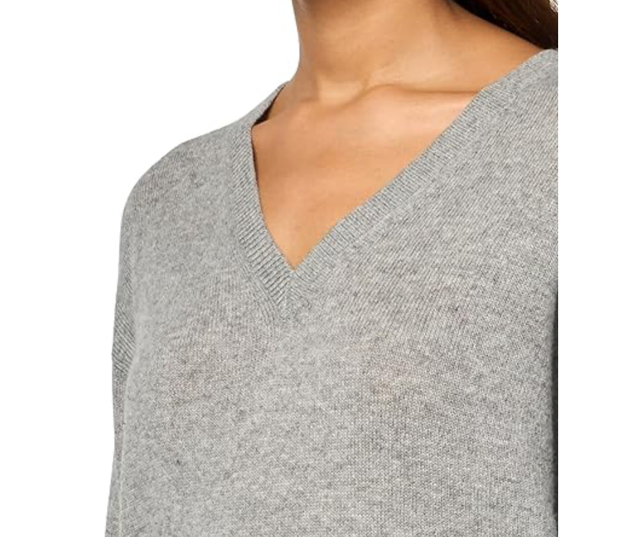 Theory Women’s Long Sleeve V-Neck Husky Cashmere Pullover Sweater Grey Sz L 5636