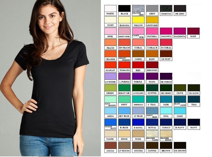 Women Basic SHORT SLEEVE SCOOP NECK T-Shirt Cotton Stretch Long Top S-3X