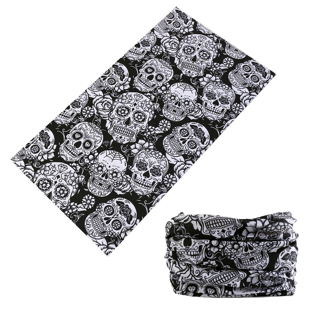 Sugar Skull Headscarf Tube Biker Face Cover Mask Neck Gaiter Bandana Balaclava