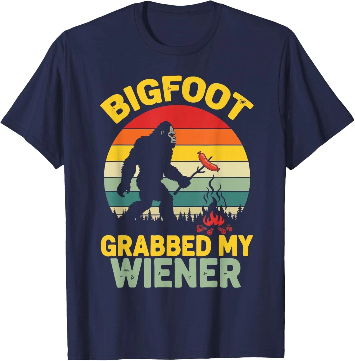 Funny Retro Bigfoot Grabbed My Wiener Graphic Tee Mens Cotton