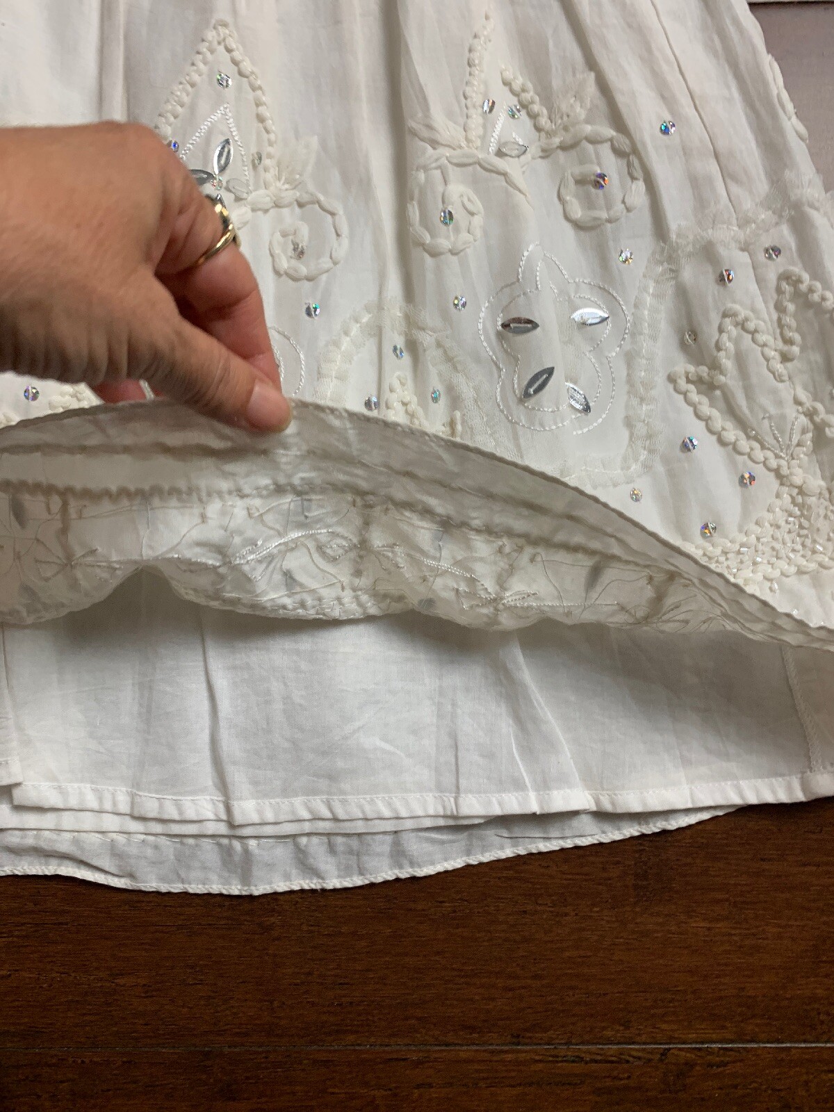 Girls Charabia France Sz 5 White Fully Lined Embroidered Beaded Sequin Skirt