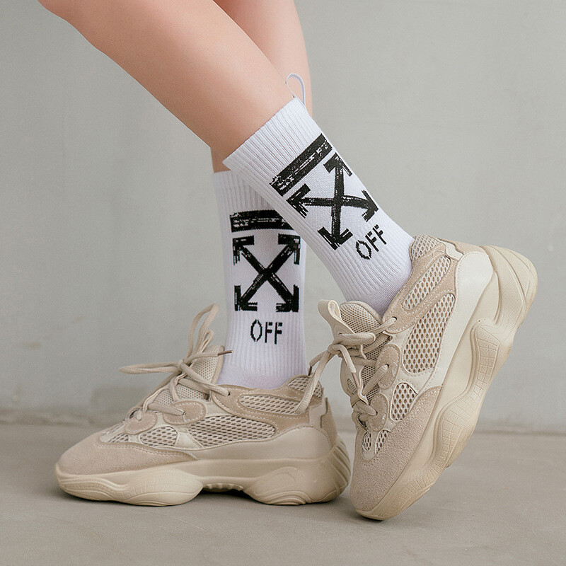 Unisex 2 Pairs Crew Socks Off Arrow Reflective Comfort White XX Athletic Socks