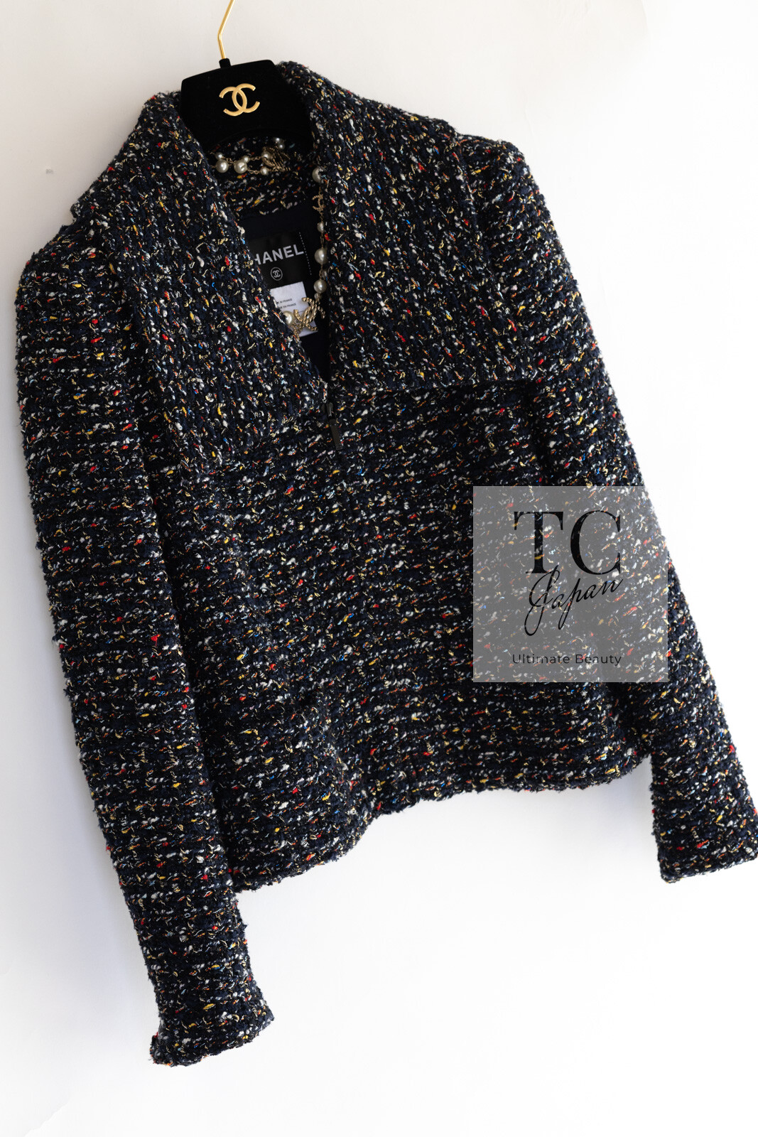 $4.8K CHANEL 15A Black Multicolor Cotton Zipper Fantasy Tweed Jacket 40 US8
