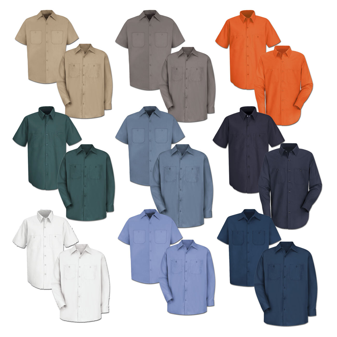 Red Kap Work Shirt 100% Cotton 2 Pocket Men’s Durable Industrial Uniform
