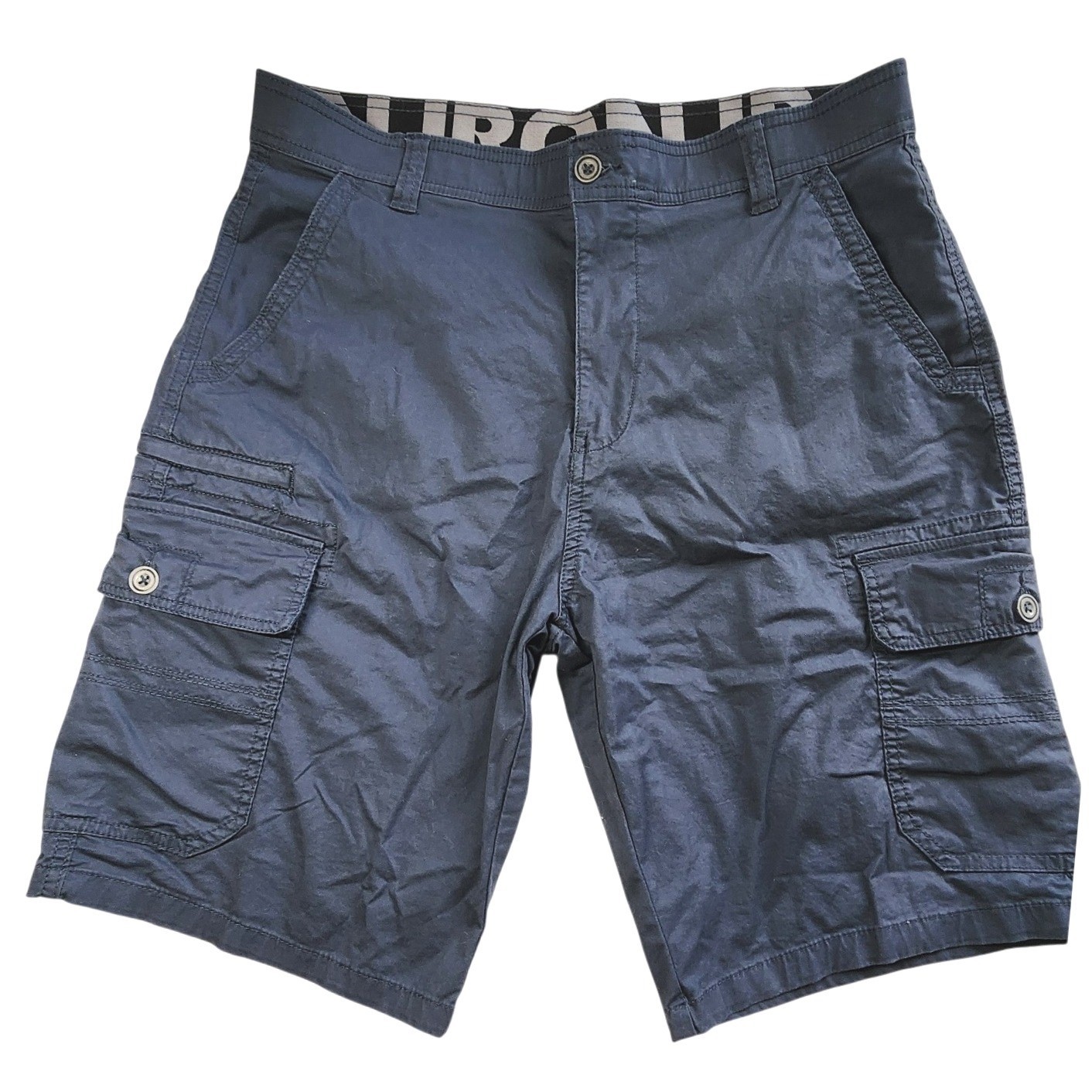 Iron Co Cargo Shorts 34 Blue Utility Military Cotton Stretch Y2K Pocket Shorts