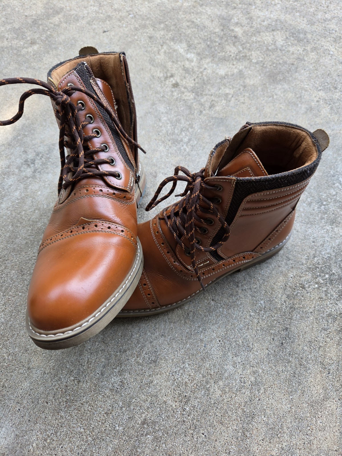 Aldo Men’s Brown Leather Ankle Boots Lace-Up Side Zipper Cap Toe 10.5