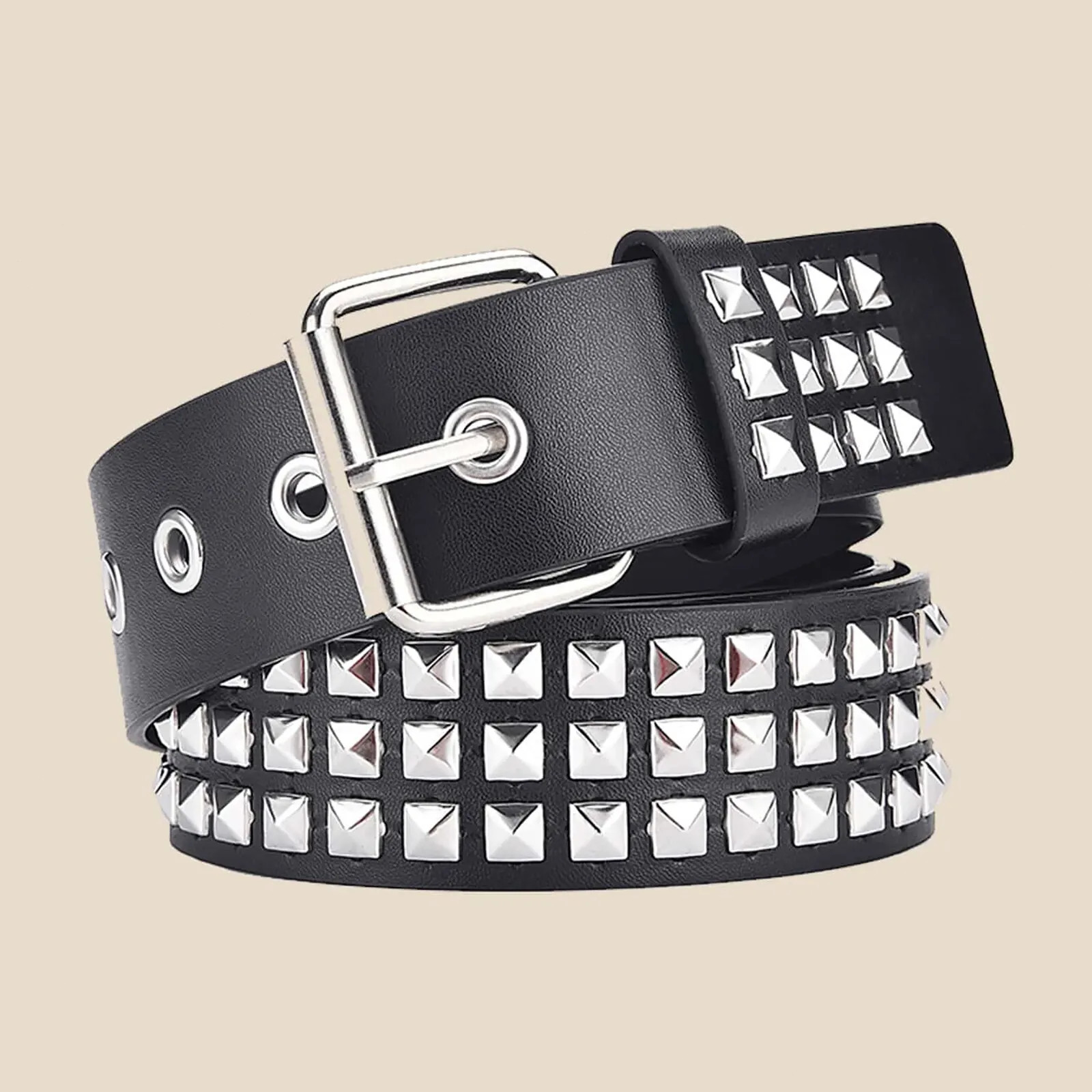 Studded Punk Rock Rivet Belt for Men & Women Pyramid Metal Silver Design USA
