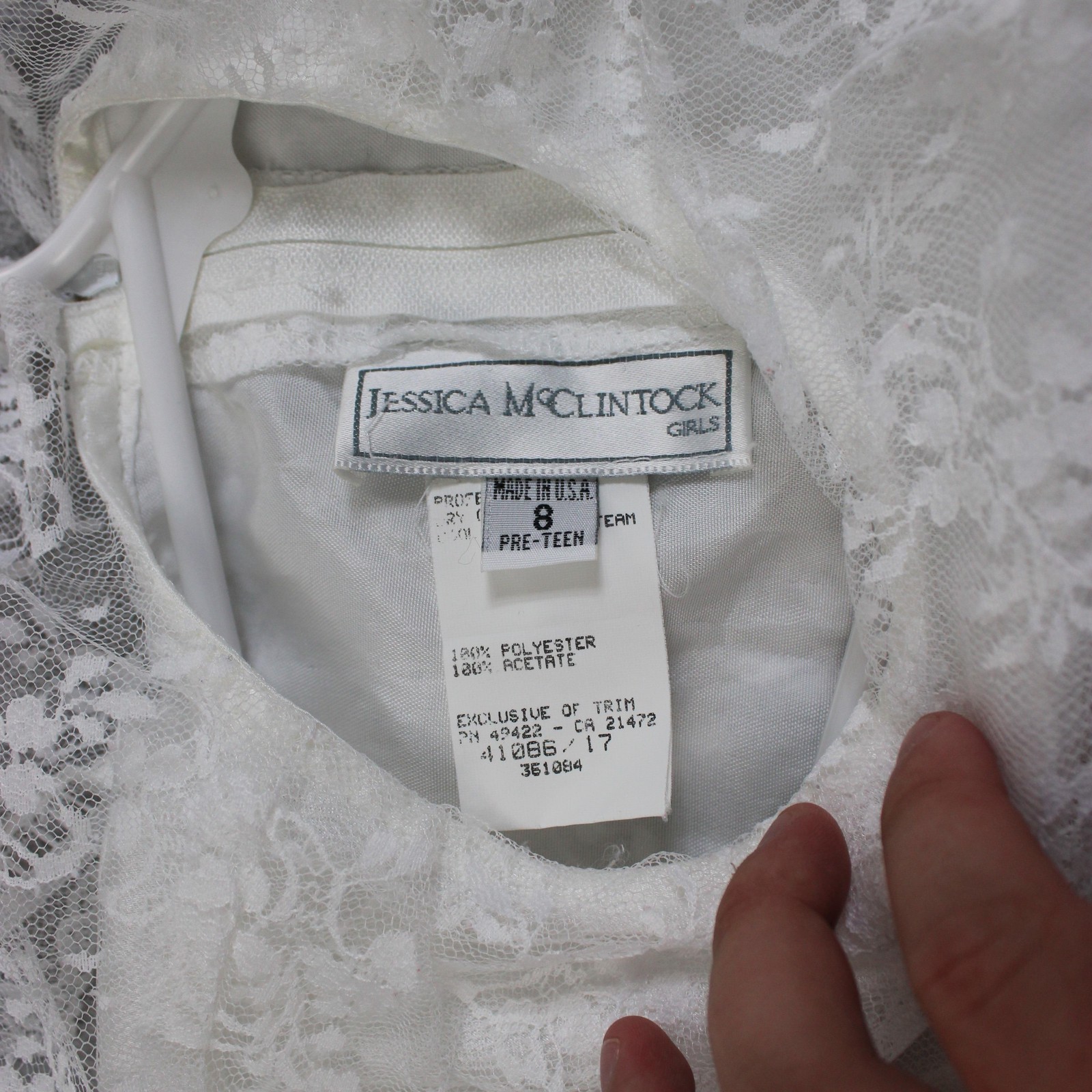 Jessica McClintock Dress Pre-Teen 8 White Lace Fit Flare Puff Sleeve Victorian