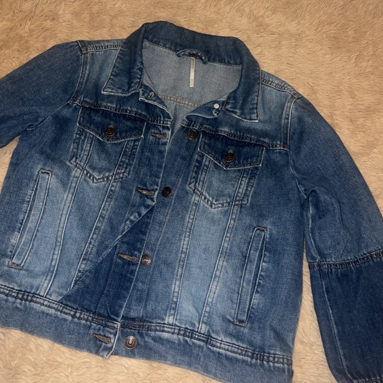 Free People Denim Jacket Womens Small Blue Button Front Cropped Jean