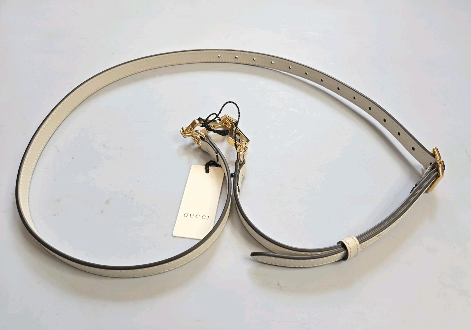GUCCI WHITE LEATHER HANDBAG REPLACEMENT ADJUSTABLE STRAP w GOLD HARDWARE ITALY