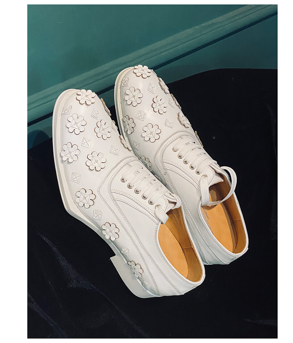Mens Retro Oxfords Handmade Flower Dress Formal Real Leather Lace Up Party Shoes