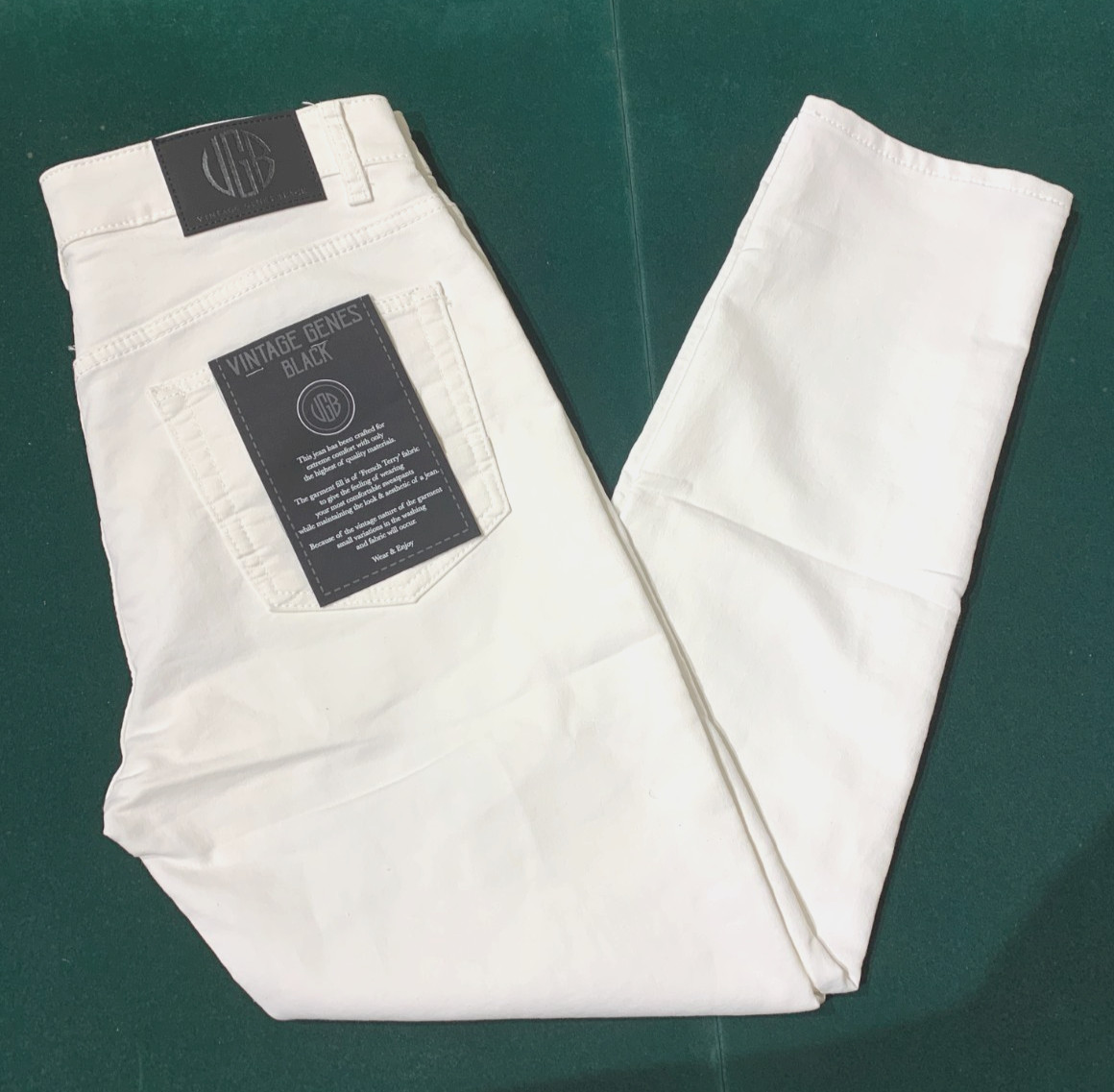 VGB Vintage Genes Black Mens Slim Fit Comfort French Terry Denim White Jeans