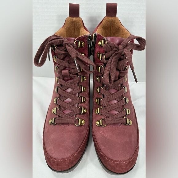 Vionic Womens Spencer Burgundy Combat Boots Size 5 Medium (B, M)