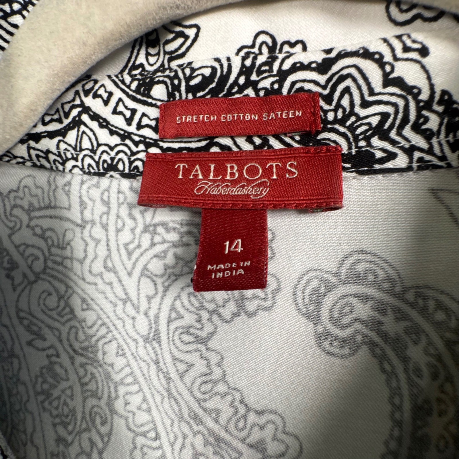 Talbots Paisley Sateen Button Down Shirt 14 Old Money Quiet Luxury Preppy Office