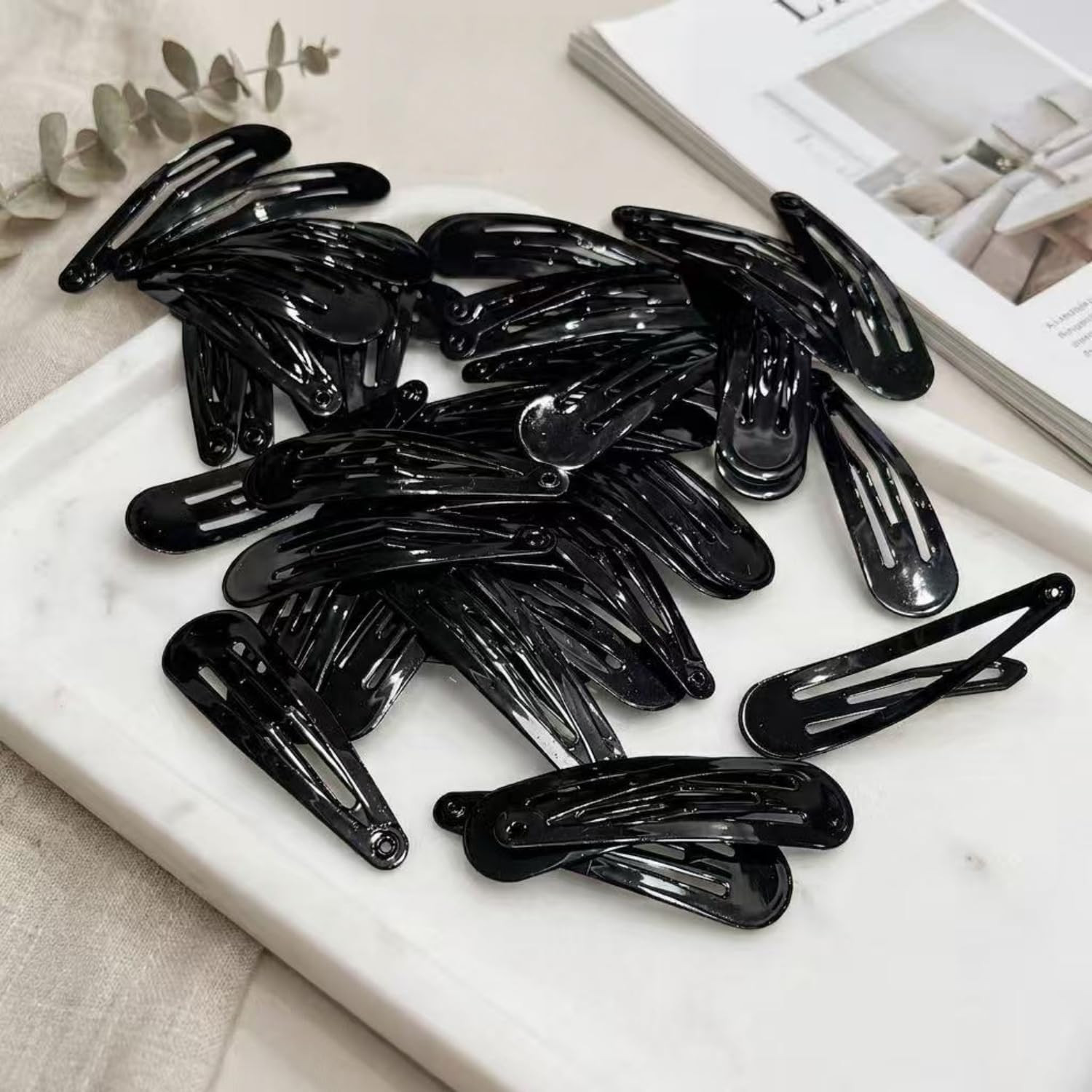 40 Pack Black 2 Inch Barrettes Women Metal Snap Hair Clips Accessories