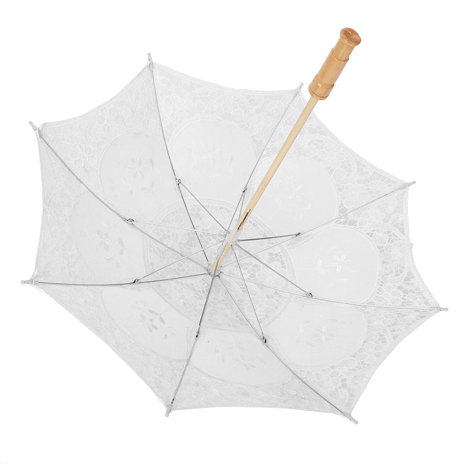 Handmade Lace Flower Embroidery Parasol Wedding Bride Photography Umbrella White