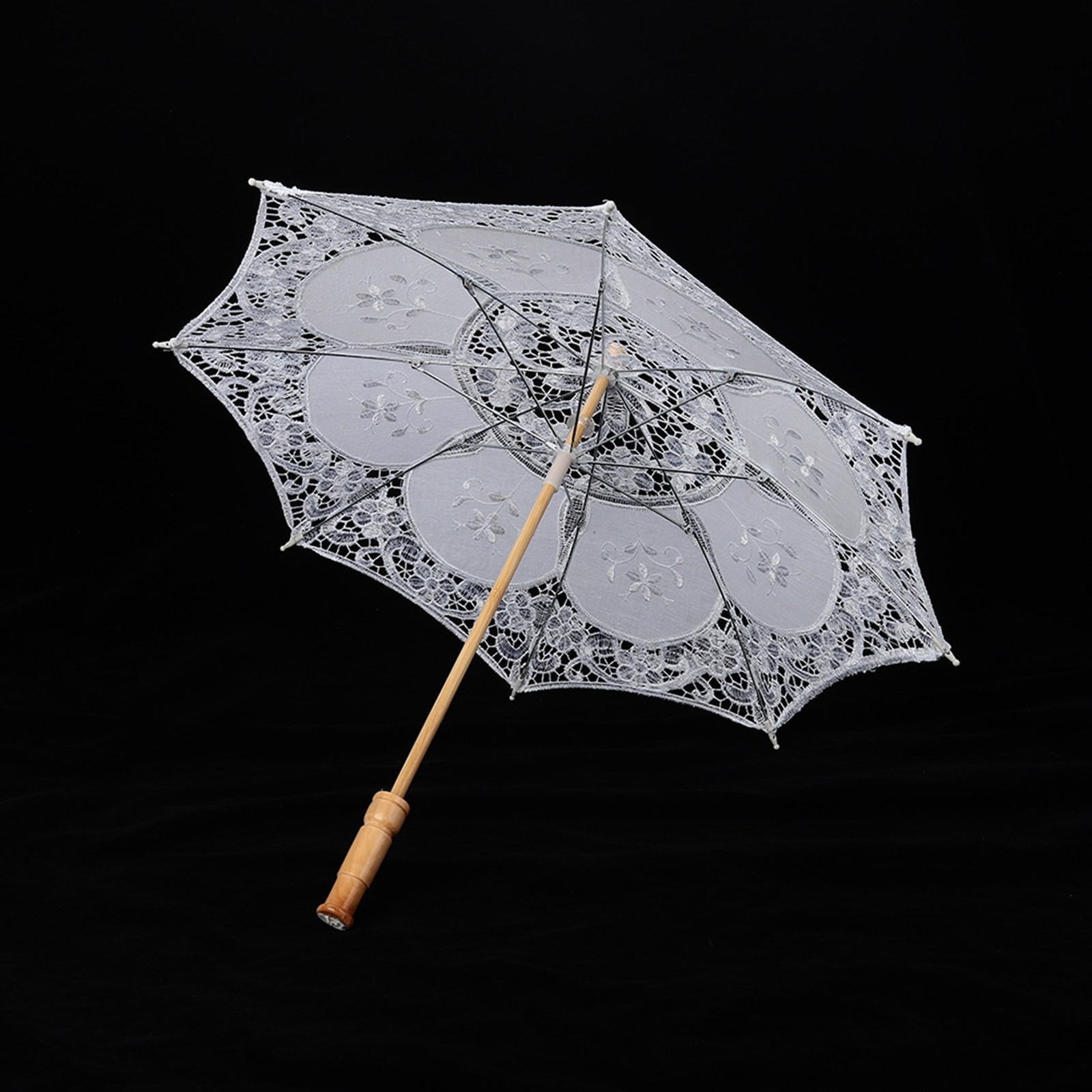 Handmade Lace Flower Embroidery Parasol Wedding Bride Photography Umbrella White
