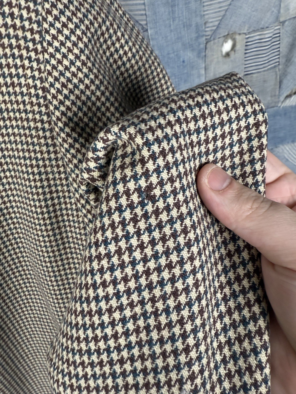 50s VINTAGE Rock-Knit Tailored Houndstooth Overcoat Size 44 Wool BEAUTIFUL Lined