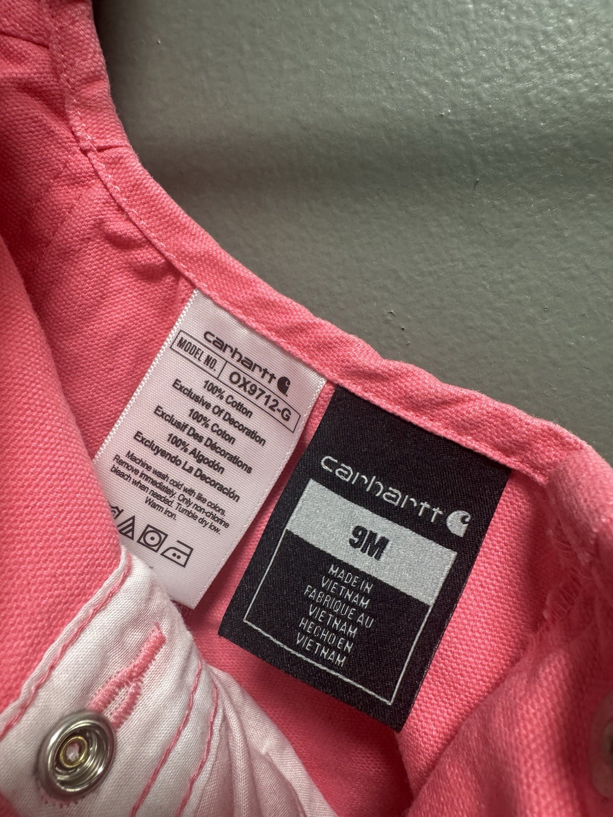 Carhartt Girls Bright Pink 100% Cotton Overalls Size 9M