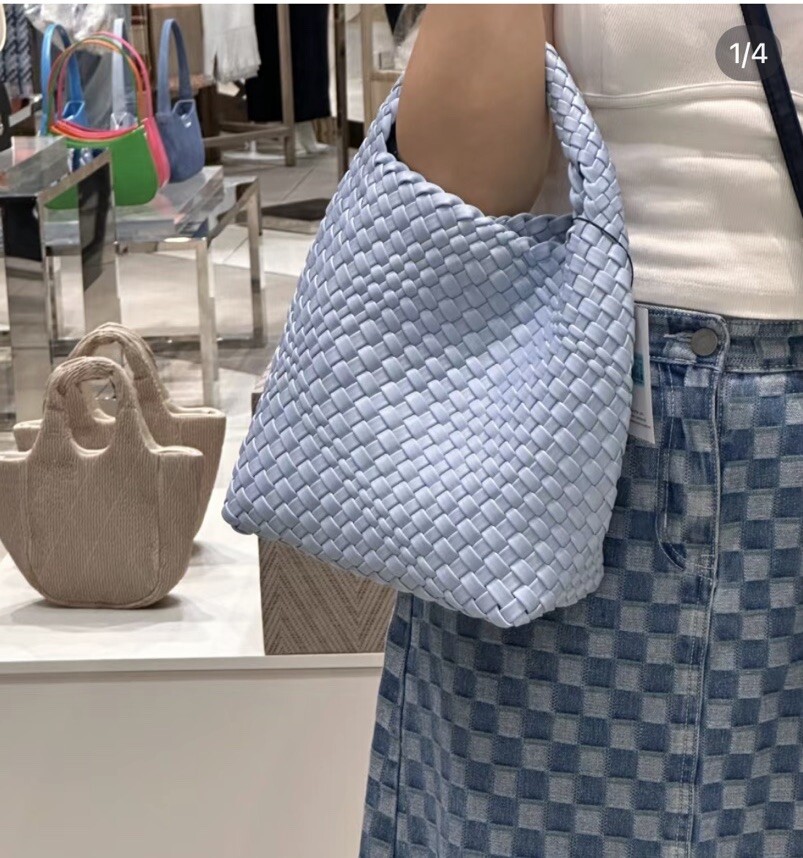 NWT Sugar Monday Woven Tote “Piper” Small In Light Blue