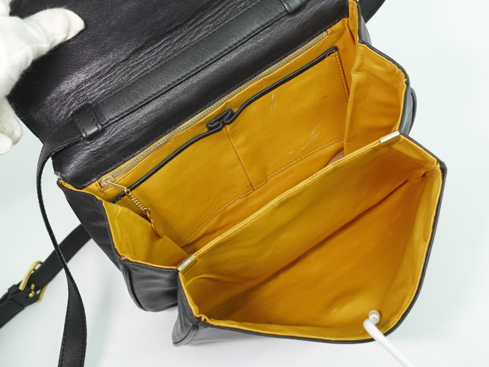 CELINE Leather Shoulder Crossbody Bag Black Gold