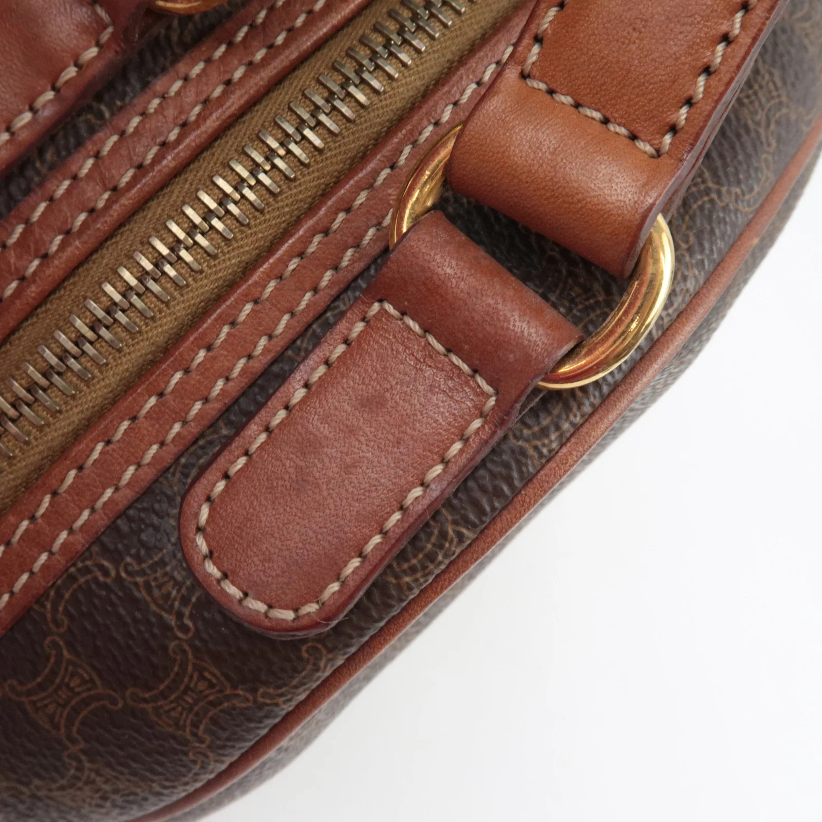 CELINE Macadam PVC Leather Handbag Brown Authentic