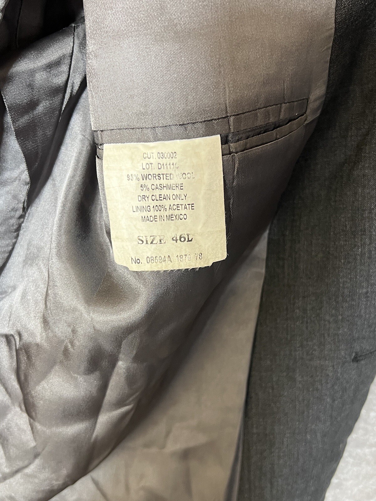 Andrew Fezza All Seasons Cashmere Wool Blazer Mens Size 46L Gray Pockets
