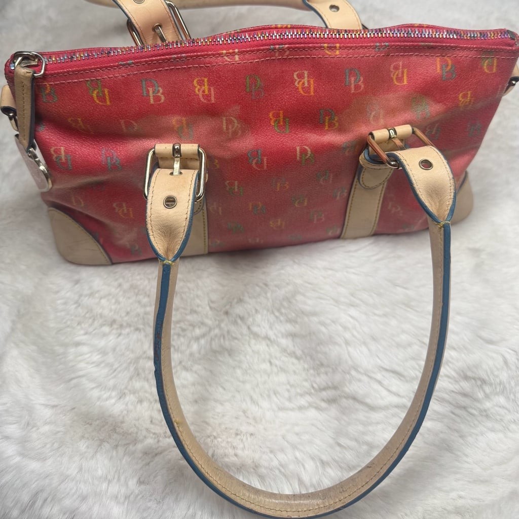Dooney & Bourke Monogram Multi-Color DB Logo Satchel with Leather Trim