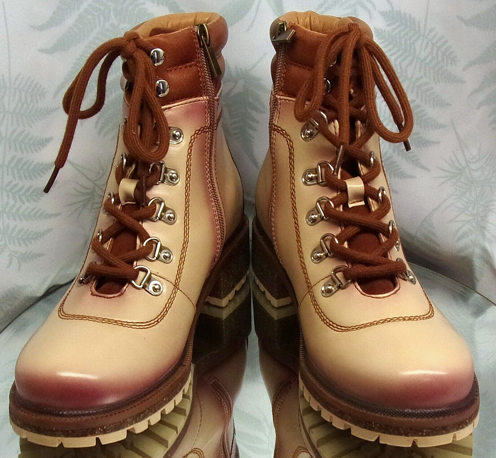 PATRIZIA EXPEDITION PINK BROWN ANKLE BOOTIES FASHION SHOES WOMENS SZ 8.5 EU 39