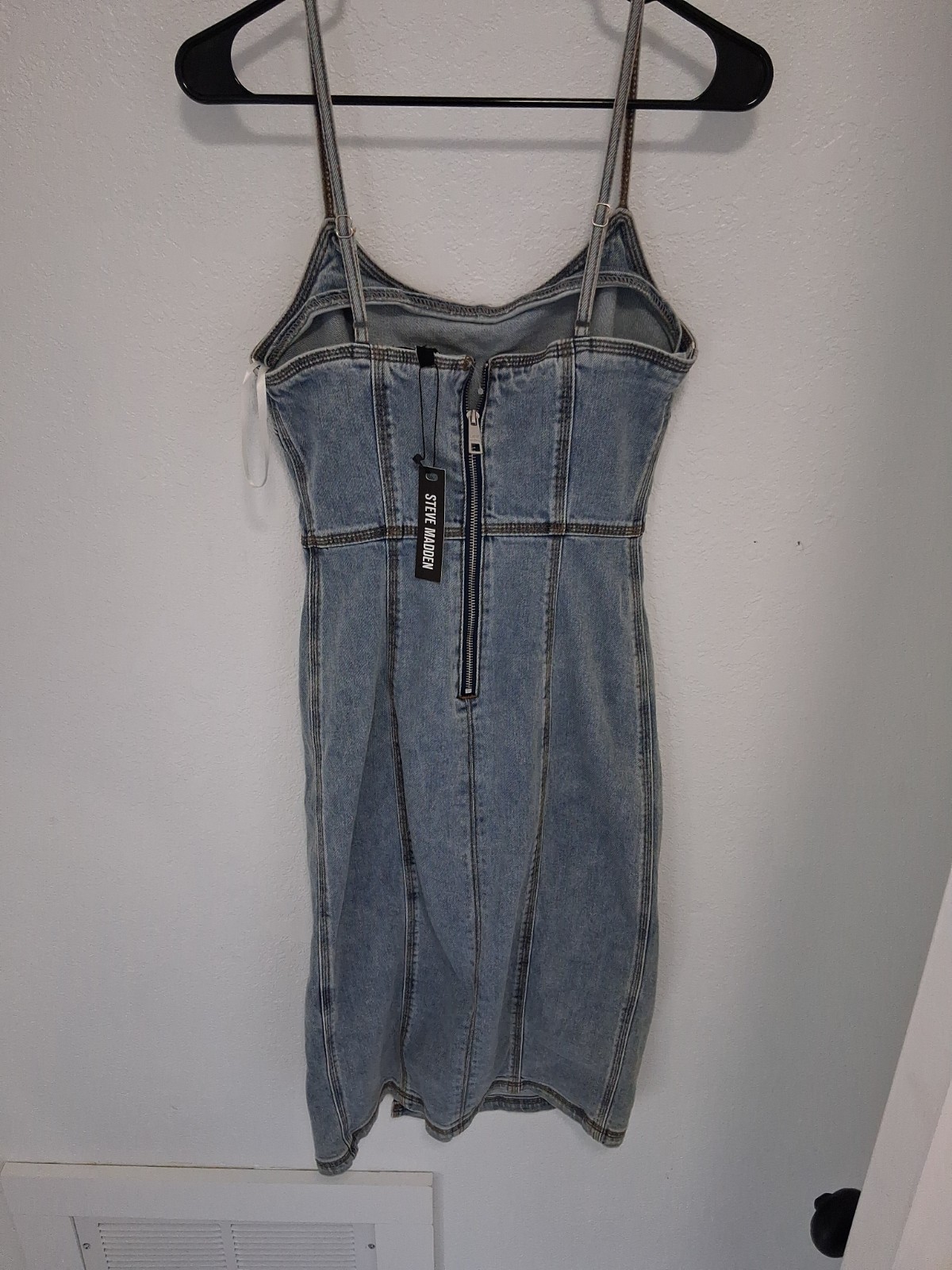 Steve Madden Denim Dress Size 4 Midi Spaghetti Strap Gisele Blue