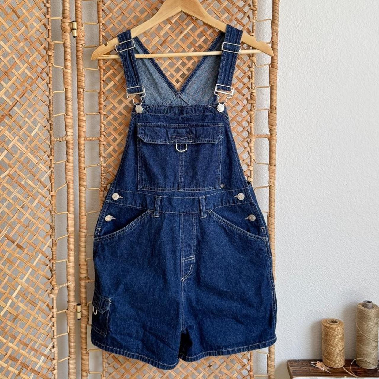Vintage 90s No Boundaries Blue Dark Wash Denim Shortalls Bib Pocket Y2K