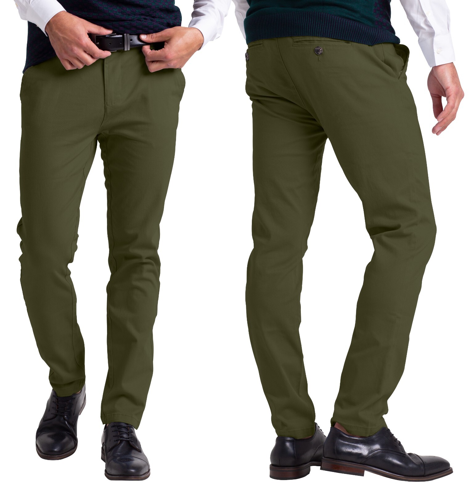 Mens Chino Slim Fit Workwear Casual Comfort Stretch Cotton Flat Front Full Pants