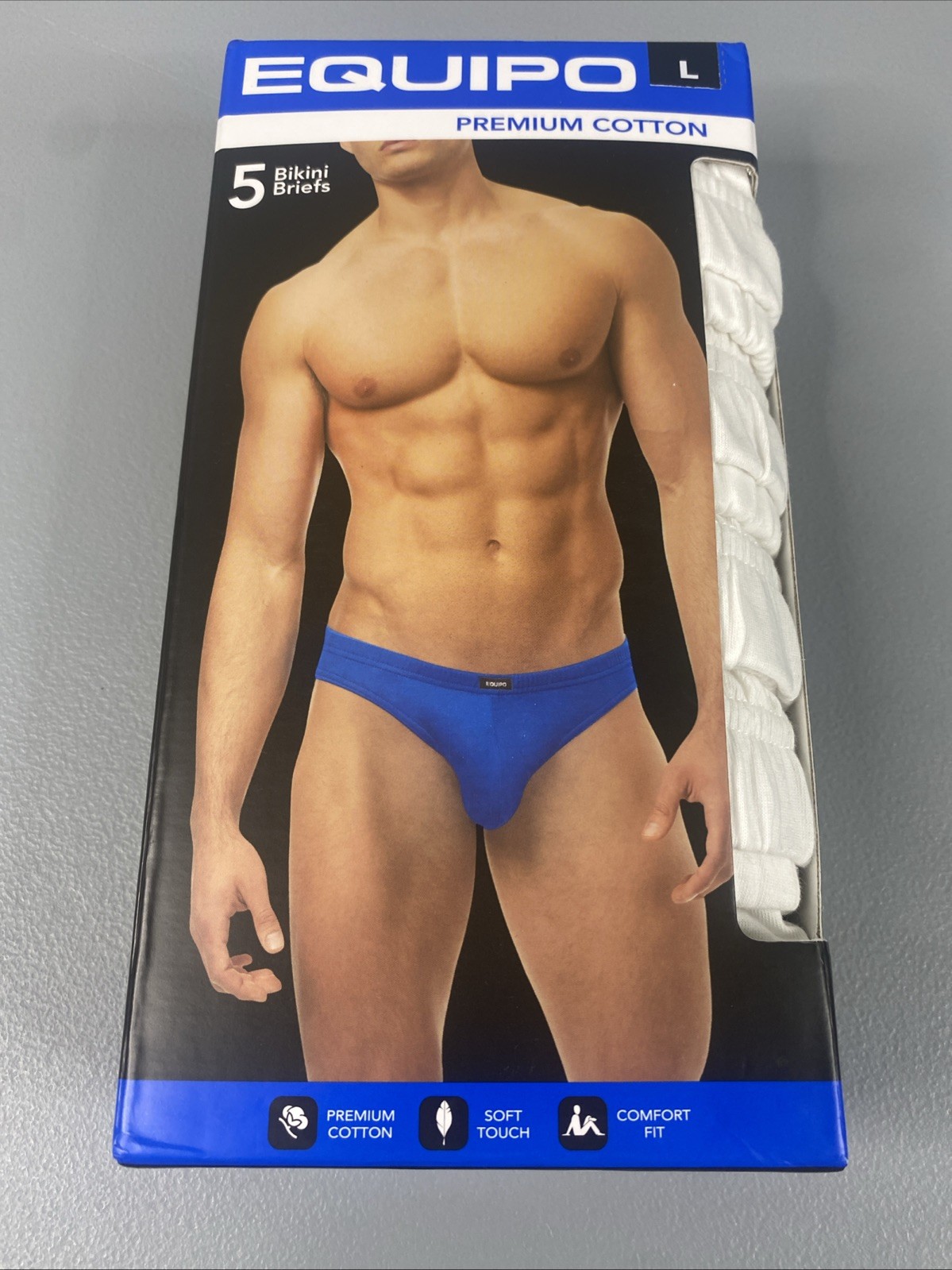 EQUIPO 5PK Bikini Briefs Large White Premium Cotton Comfort Fit Underwear 36-38